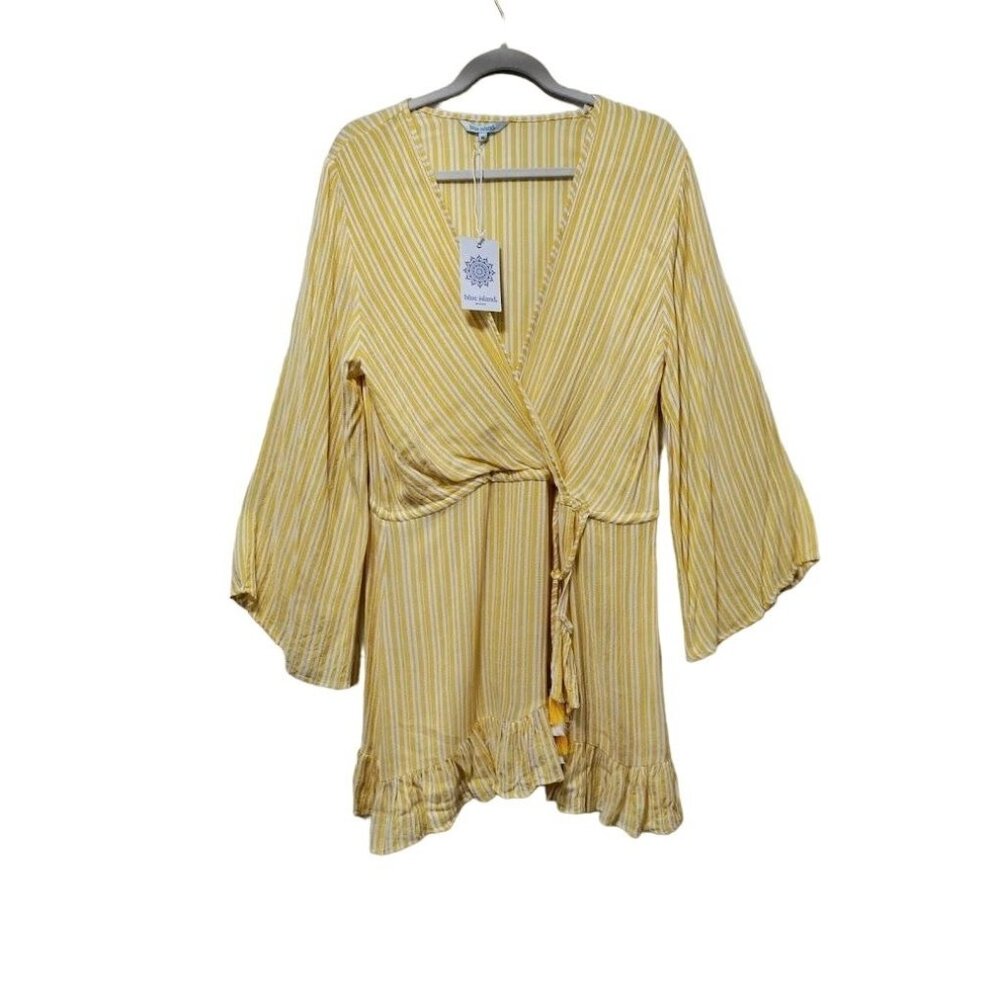 Blue Island Whimsy Festival Beach Striped Flared Sleeve CoverUp Dress Medium NWT - Picture 2 of 7